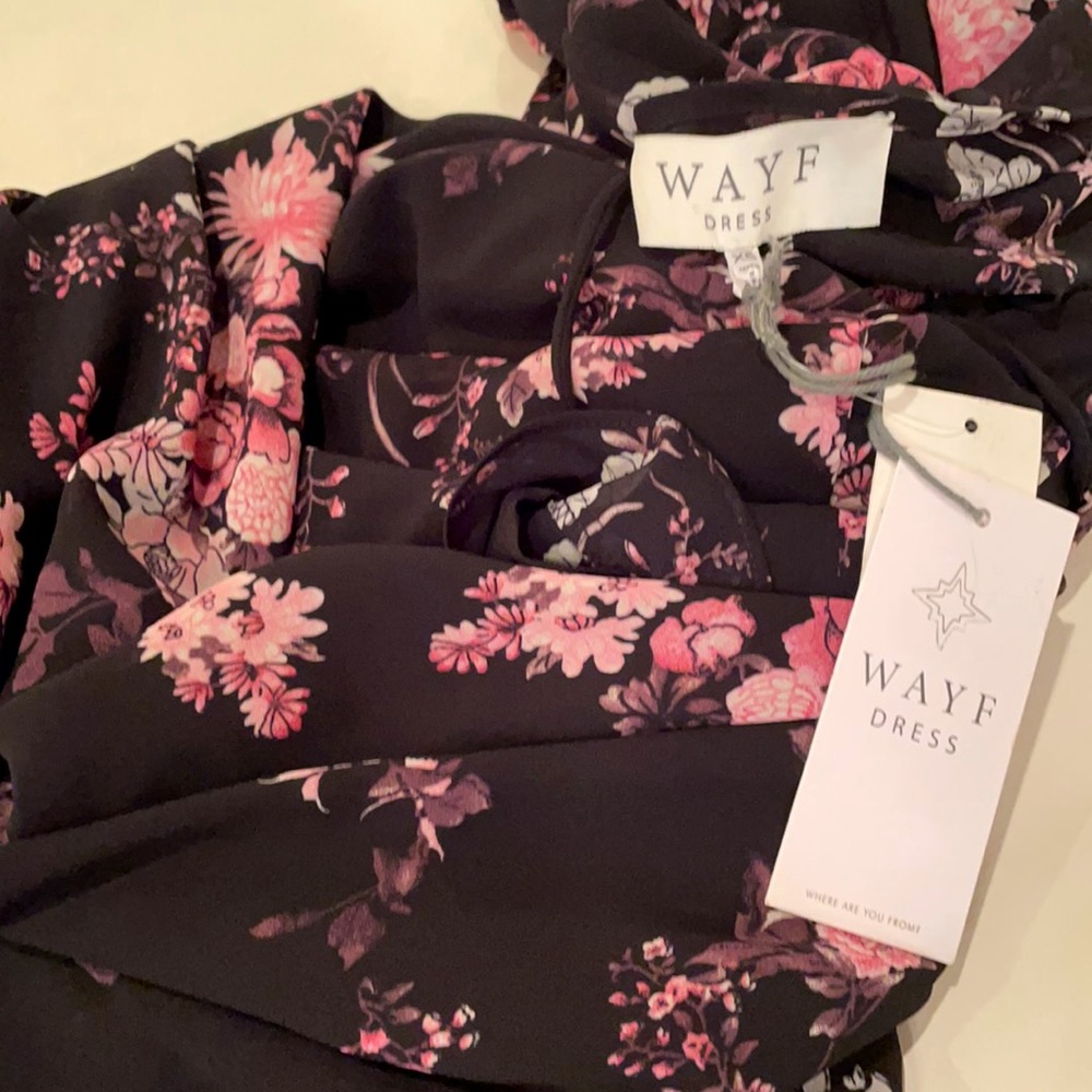 NWT WAYF black floral pink flounce chiffon maxi wrap dress - Picture 13 of 14